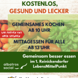 Flyer von "Mittag am Mittwoch" kostenloses Mittagessen im Projekt gemeinsam besser Essen im Märkischen Viertel